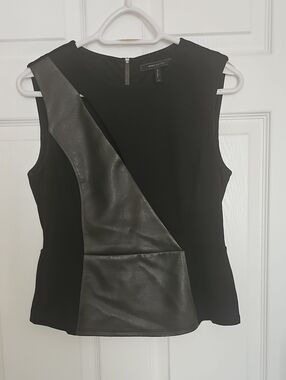 BCBGMaxAzria Black Sleeveless Faux-Leather Panel Top